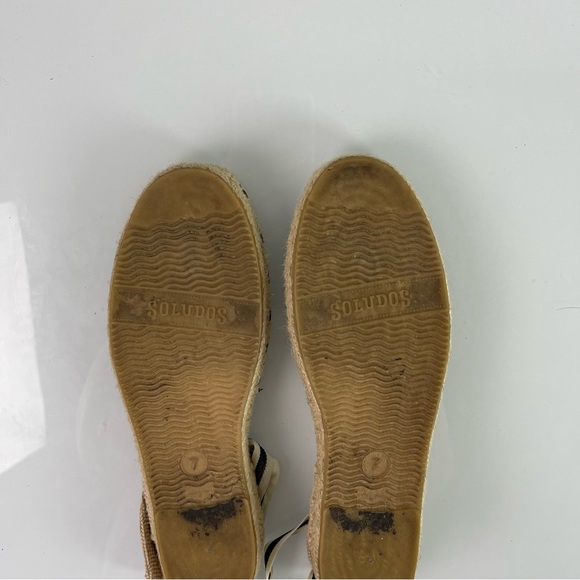 Soludos Shoes Espadrille Ankle Flats‎ Tie Striped Black White Tan Cream - Picture 11 of 12